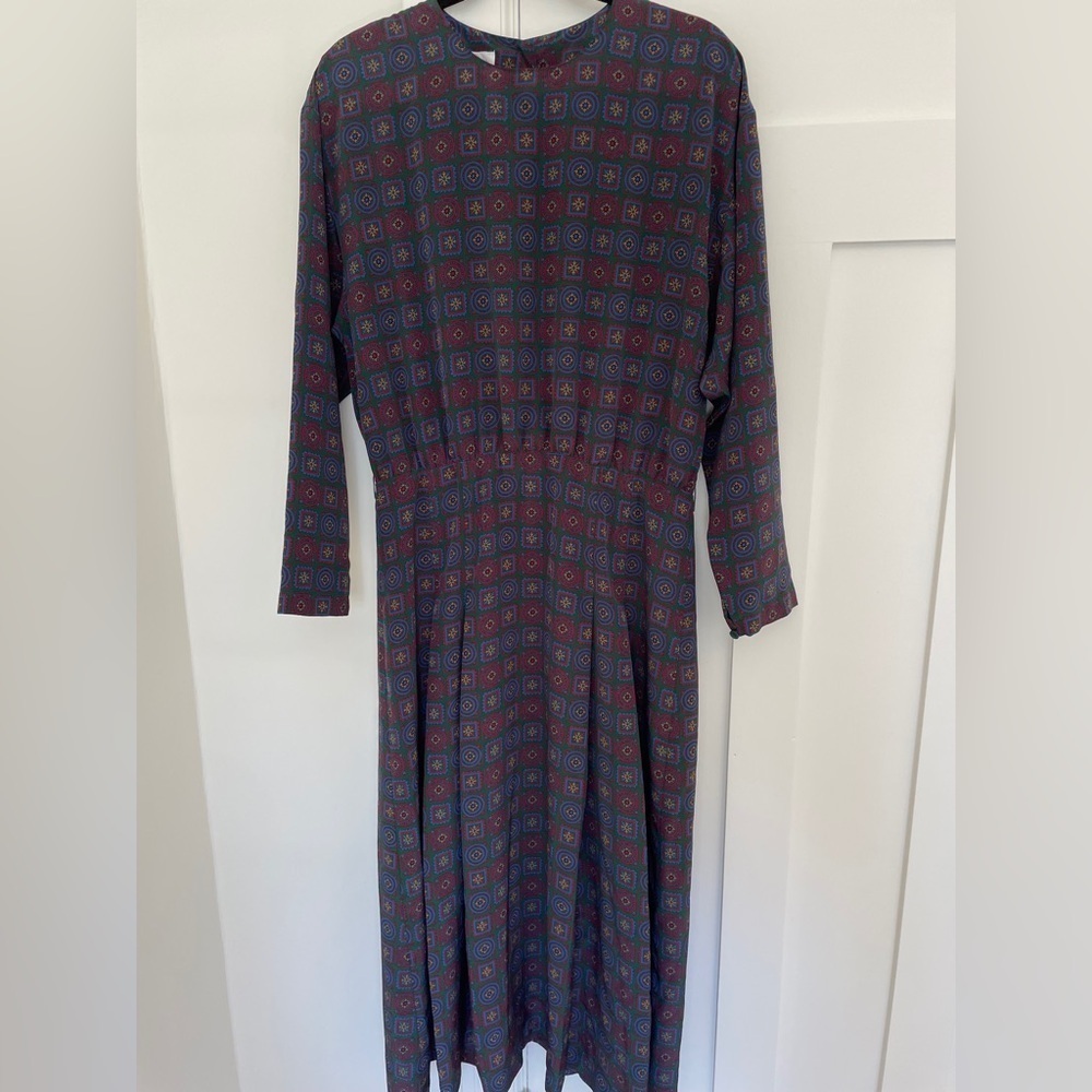 Vintage Jos. A. Bank Geometric Tapestry Print Long Sleeve Maxi Dress | L